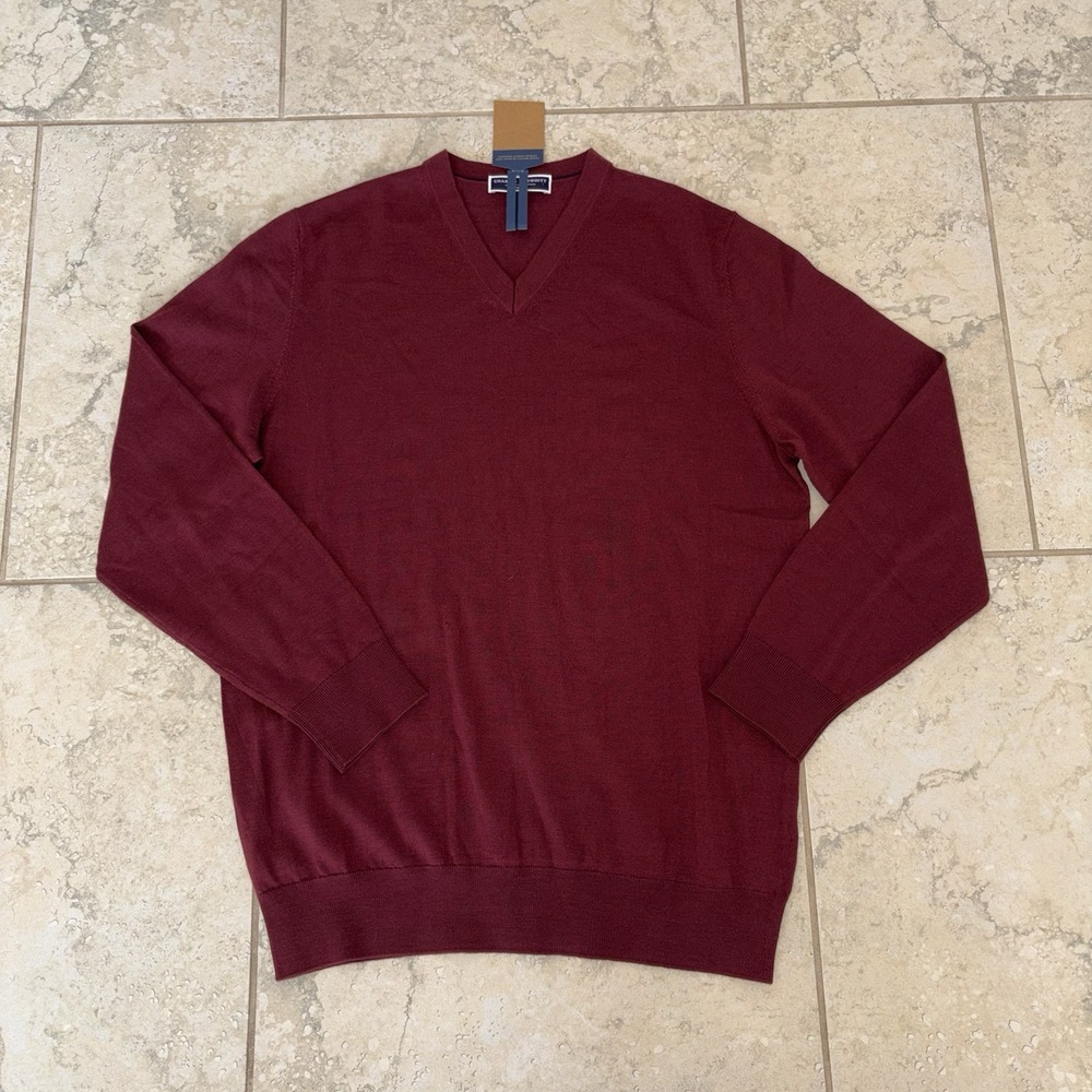 Charles Tyrwhitt V Neck Jumper Mens Medium Burgundy Red Pure Merino Wool New